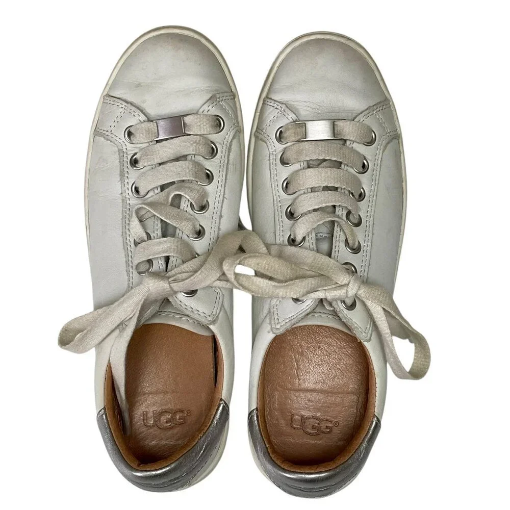 UGG Milo White Leather Low Top Sneakers Lace Up Women’s 7